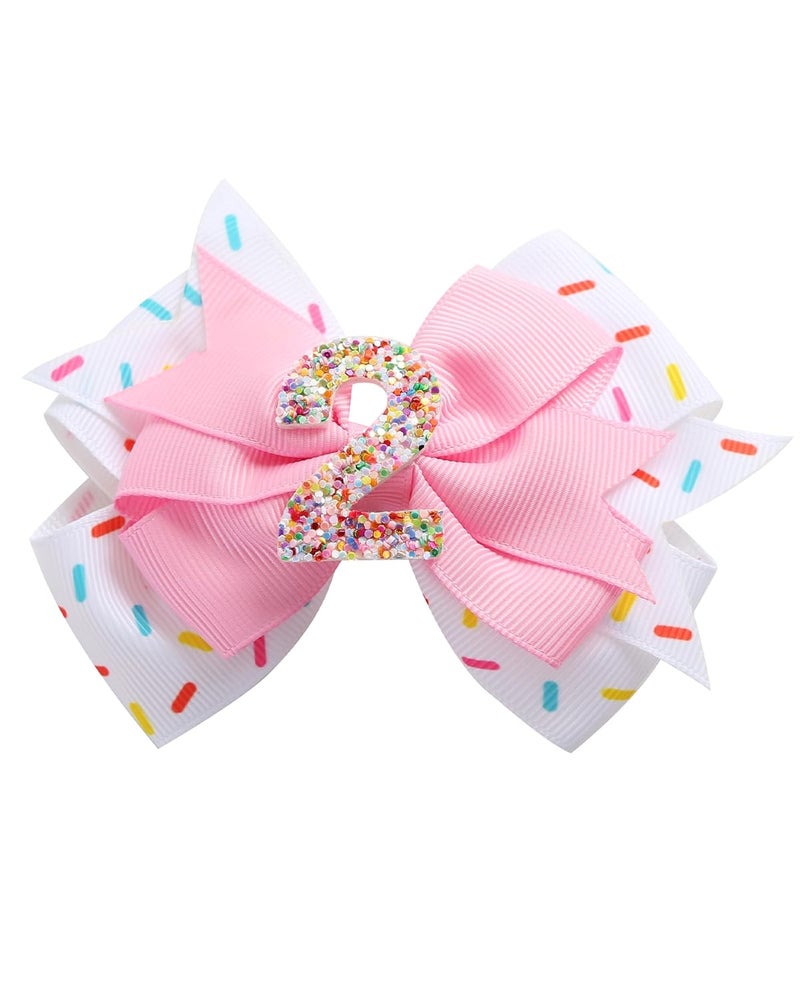 Fancheer Birthday Hair Bow for Baby Girls 1 2 3 4 5 6 Years Sprinkle Decorations Confetti Ice Cream Party Pink Hair Accessories for 2nd Birthday - Image 1